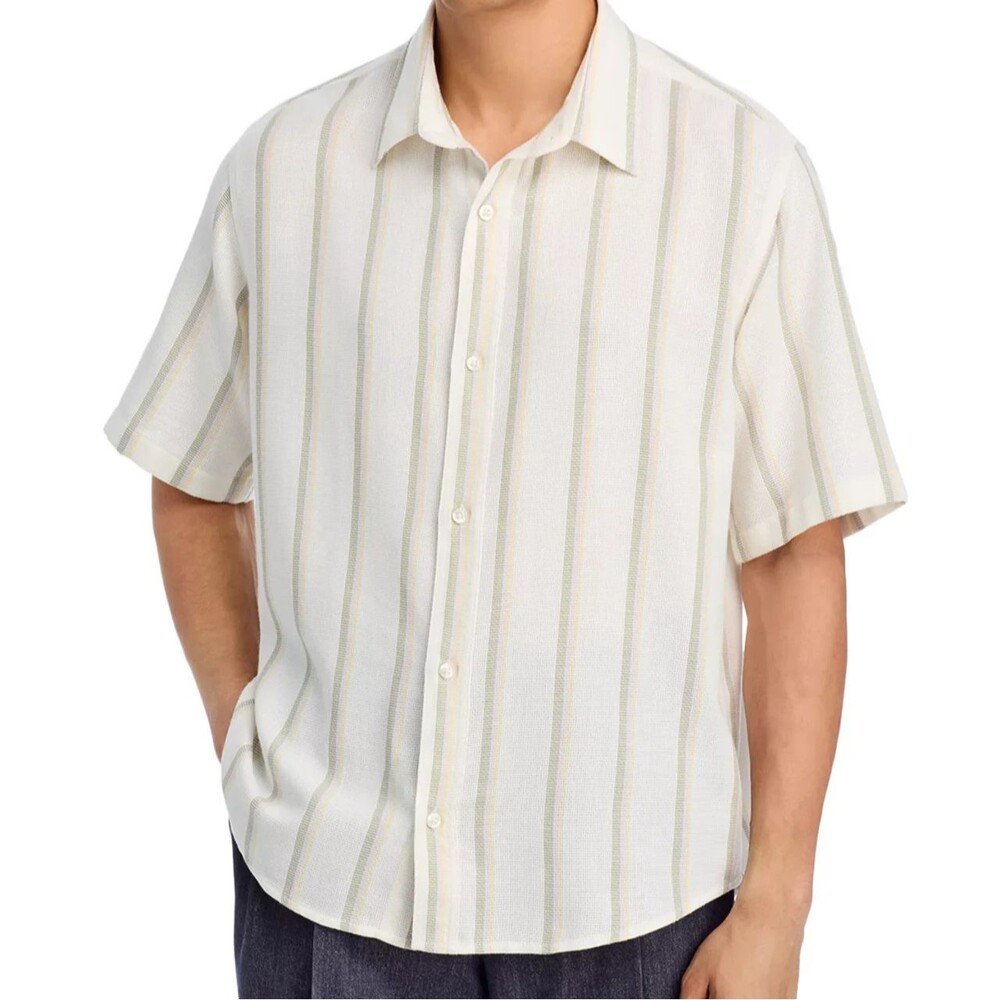 HUGO BOSS Shirt Mens XXL Cream Stripe Button Up Casual Breathable ERALINO $128
